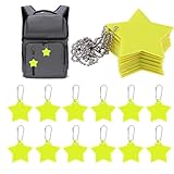 Molain Sicherheits Reflektor Anhänger,12pcs Stern Reflektoren Kinder Anhänger für Rucksack Schulranzen, Reflektierende Schlüsselanhänger für Schultasche Rucksack Radfahren Gehen(Fluoreszierendes Gelb)