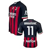 ZeroPlayer Trikot Milan Zlatan Ibrahimovic 11 Home 2021 2022 Offizielle Nachbildung (Größe 2 4 6 8 10 12 Jahre Kinder Jungen) (Größe S M L XL XXL Erwachsene) Rot, Schwarz, Rot/Schwarz, XL