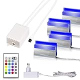 LED Glasbodenbeleuchtung, LED Vitrinenbeleuchtung 4er Set Glaskantenbeleuchtung LED Clip RGB LED Farbwechsel Schrankbeleuchtung, LED Möbelbeleuchtung Vitrine Beleuchtung--MEHRWEG