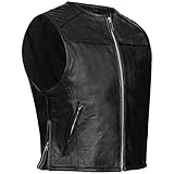 PAULGOS Lederweste Weste Kutte Leder Biker Rocker Motorrad Clubweste Bikerweste Motorradweste Schwarz BW9 (Schwarz, L)