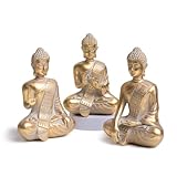 TERESA'S COLLECTIONS Klein Buddha Figur für Zen Deko, 3er 15 cm Goldene Buddha Deko Figur Meditation Buddha Statue, Fengshui Deko Buddha Dekofigur für Haus, Büro, Garten