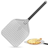 Perforierter Pizzaschieber, 12 Zoll Perforiert Pizzaschaufel aus Hart Eloxiertes Aluminium mit Verbrühungshemmend Griff , Pizzaheber für hausgemachte Pizza,Brot,Kuchen