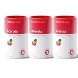 Sanatura Acerola – 3 x 175 g Acerola Pulver – natürliches Vitamin C hochdosiert – aus der Acerolakirsche – einfache Anwendung – sehr ergiebig – vegan