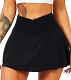 TZLDN Tennis Skort - Damen Sport Rock mit Shorts Laufrock Minirock Tennisrock Hosenrock Sommerrock Skirt Outdoor Workout Running A01 Schwarz S