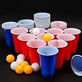 PIQIUQIU Beer Pong Becher, Bierpong Becher Set | 50 Becher +5 Bälle 473ml 16oz Wiederverwendbar Plastikbecher Partybecher