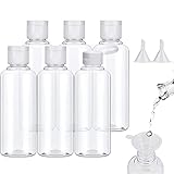 Voarge Reiseflaschen Set, 6 Packung Reiseflasche 100ml Plastikflasche mit 2 Kleinem Trichter, Transparente Plastikluft Flugreise Flasche Stellte mit Kleinem Trichter für Flug, Flughafen, Urlaub