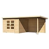 HORI® Gartenhaus I Gerätehaus Skagen aus Holz mit Anbau I nordische Fichte Natur I 575 x 275 cm - 28 mm Bohlenstärke