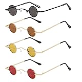 4 Paar Retro Kleine Runde Sonnenbrille,Vintage Sonnenbrille Hip Hop Sonnenbrille Brillen UV400 Schutz Retro Steampunk Polarisierte Sonnenbrille für Damen Herren