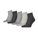 PUMA Unisex Puma Unisex Quarter Plain (5 Pack) Socks, Anthraci/L Mel Grey/M Mel Grey, 35-38 EU