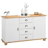 IDIMEX Apothekerkommode Anrichte Colmar, Flur Kommode Sideboard im Landhausstil mit 4 Schubkasten und 2 Türen, Kiefer massiv, weiß/braun lackiert