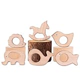 YoungRich 6 Stück Baby Holz Teether Geschenk Igel Elefant Vogel Delphin Goldfisch Pferd Handgefertigt Anhänger Kit DIY Kleinkind Beißring Hölzern Ring Zahnen Krankenpflege