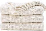 RECYCO Kuscheldecke Strickdecke 152x203, Weich Warm Grob Gestrickt Decke Strick Wohndecke für Bett Sofa und Couch, Creme Weiß