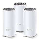 TP-Link Deco M4 Mesh WLAN Set (3er Pack), AC1200 Dual Band Router & Repeater (Reichweite bis zu 370m², ideal für große Häuser mit mehreren Geräten, 6x Gigabit Ports) weiß