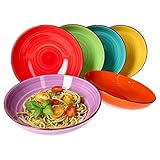 MamboCat 6er Set Uni bunt Pastateller Ø 23,5cm Tiefe Nudelteller I Pastaschalen zum Servieren für Nudelgerichte I Steingut Salatschale rund I Bunte Suppenteller I Müslischalen Bowl Schüssel 800ml