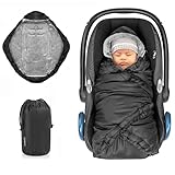 Zamboo Einschlagdecke für Babyschale und Babywanne - praktische Alternative zum Winter Fußsack, weiches und wattiertes Thermo Fleece - Schwarz (Basic)