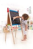 Hape Kinder Spiel-Tafel aus Holz | Preisgekrönte doppelseitige Kindertafel höhenverstellbar mit Papierrolle, Kreidetafel, Whiteboard, Magnete und 3 Malschüsselchen