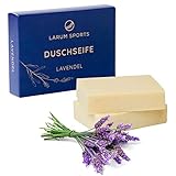 Duschseife Lavendel für Haut, Haare und Rasur, festes Duschgel, festes Shampoo, handgemachte Naturseife mit ätherischem Lavendelöl, larum sports vegane, Naturkosmetik ohne Palmöl, 2x 90g