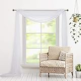 Deconovo Querbehang Transparente Gardinen Schals Voile Vorhang Freihanddeko Dekoschals Hochzeit Wohnzimmer Schlafzimmer Himmelbett Weiß 140x545 cm