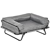 Pawhut Hundesofa 2-in-1 Haustiersofa mit Stahlgestell Katzensofa erhöhtes Hundebett Schlafplatz für Katzen Hunde abnehmbar Oxfordstoff Grau 80 x 59 x 36 cm