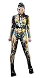 Shmily Girl Skelett Kostüm Damen Herren Halloween Kostüme Cosplay Overall Bodysuit（Gold，M