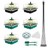 Atildp Neu 5 Stück Samen Starter Tabletts mit Pflanzenlichter, Feuchtigkeit einstellbare Pflanze Starter Kit mit Kuppel und Basis für Die Garten (3 Grün, 2 Schwarz)