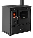 Prometey EEK A+ Kaminofen mit Backfach und Herdplatte Perfect Eco Schwarz Rechts Holzofen 7 kW Kamin Ofen Holz Werkstattofen Hüttenofen Heizofen Gartenofen, L