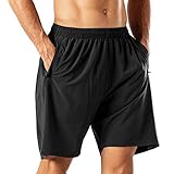 Herren Sport Shorts Schnell Trocknend Kurze Hose mit Reißverschlusstasch (Schwarz,S)