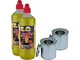 HEKERS Brenngel Starter-Set - 2 x 1L Brenngel - 2 x Nachfülldose mit Deckel und Sparplatte - Gelkamin Tischfeuer Indoor und Outdoor