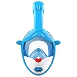 Emsmil 180° Schnorchelmaske Tauchmaske Tauchermaske Vollmaske Vollgesichtsmaske Taucherbrille Snorkeling Diving Mask Full Face Anti Fog für Schwimmen Schnorchel Tauchen Kinder Kids XS Blau