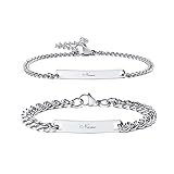 VNOX Personalisierte Gravur Paar Armbänder Personalisierbaren Armbänd Familie Armbänder|Partnerarmband für Paare|Pärchen Armband (2 Stück-Silber-4mm&7mm)