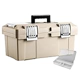 KIZQYN Werkzeugbox Tragbarer manueller Werkzeugkasten Edelstahlschloss und -Schnalle Tragbarer Werkzeugkasten und Kunststoffteilekasten Werkzeugkoffer (Color : Beige, Size : Medium)