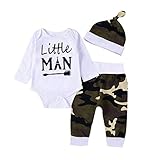 Proumy Neugeborene Kleidung Set Baby Jungen Mädchen Kurzarm Drucken Strampler Lange Ärmel Tops+Hose +Hut Romper Outfits Spielanzug Set(Weiß, Size:6M)