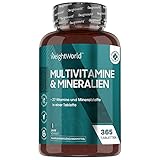 Multivitamine & Mineralien mit Vitamin C, D3, B Komplex, Magnesium, Zink, Eisen, Biotin - 365 Vegetarische Tabletten mit 1 Jahr Vorrat - A bis Z Vitamine - Natürliche Inhaltsstoffe