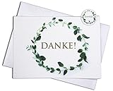 15 Dankeskarten & 15 Umschläge & 15 Sticker – Klappkarten SET'Eukalyptus', Hochzeit, Taufe, Konfirmation, Kommunion, Ruhestand, Geburt, Geburtstag, Mitarbeiter, Danke, blanko