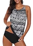 BLENCOT Damen Tankini Bauchweg Zweiteilig Tankini Set Zweiteiliger Badeanzug mit Muster A-2 XXL