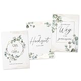 Hochzeitskarte 3er Set, Glückwunschkarte Hochzeit, Hochzeitskarten A6 mit Umschlag (Green Flowers)