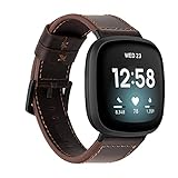 Armbänder Kompatibel mit Fitbit Versa 3/Fitbit Sense Lederarmband Uhrenarmband Sanft Ersatzband Lederband für Herren und Damen-Dunkler Kaffee