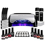 Nagelstudio Set komplett • Meanail® Paris Ruby XXL • Maniküre + Pediküre • inkl. Naildesign Zubehör• 1 UV LED Lampe für Nägel/Gelnägel 48 W• 6x UV GEL Nagellack • Nailart • Vegan&Cruelty free