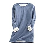 Damen Fleece Langarm Sweatshirts Winter-Warmer Plüsch Pulli Oversized Rundhals Sweatshirt Teddy-Fleece Pullover Unterhemd