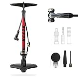 AARON Sport One Fahrrad Standpumpe mit Manometer für alle Ventile, Hochdruck Fahrradpumpe Rennrad, Luftpumpe, Pumpe mit Ball Aufsatz Rot