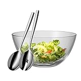 WMF Taverno Salatschüssel Set 3-teilig, Salatbesteck 25 cm mit Salatschale, runde Schale 23,5 cm, Glas, Cromargan Edelstahl poliert, spülmaschinengeeignet