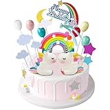 iZoeL Tortendeko Geburtstag Einhorn Kuchen Topper Regenbogen Happy Birthday Topper Wolke Sterne Kuchenaufsatz