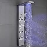 KEOKBON LED Duschpaneel Regendusche Schwarz,5 Modi Edelstahl Duschpaneele mit Massagedüsen Regendusche Wasserfall Handbrause Badewanne Auslauf für Badezimmer Wandmontage