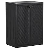 YuMeng Gartenschrank, Geräteschuppen, Wetterfest, Outdoor Schrank, Gerätehaus, Gartenhausschränke, Terrassenschrank, Schwarz 65x45x88 cm PP Rattan