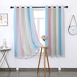 Vorhang Blickdicht Verdunkelungsvorhänge Sterne Gardinen Doppelschicht Sternenvorhänge mit Voile Vorhänge für Mädchen Schlafzimmer Wohnzimmer Kinderzimmer, 2 Stück (Regenbogen, B130 x H 160 cm)