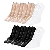 Toes Home Füßlinge Ballerina Socken Damen 8 Paar, Unsichtbare Sneaker Socken Damen Füsslinge mit Rutschfest Silikon No Show Atmungsaktiv Halbsocken Schwarz Weiß Hautfarbe 39-42