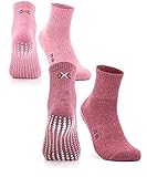 Occulto Damen Stoppersocken 2-4 Paar (Modell: Madeleine), Antirutschsocken Damen, lange Yogasocken mit Noppen, ABS Antirutschsocken 2 Paar| Pink,Rot 39-42