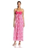 Star Vixen Women's Strapless Solid Bratop Chiffon Skirt Maxi Dress, FUSH Tiedye, X-Large