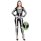 Spooktacular Creations Skeleton Bodysuit Halloween with Glow Patterns and Skeleton Gloves for Women (Medium ( 8- 10 yrs))