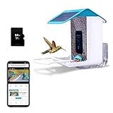 icuanuty Vogelhaus mit Kamera, Vogelfutterspender mit 1080P HD Videokamera, Bird Feeder Kamera, Futterstationen für Vögel mit Solar, AI-Erkennung, App-Benachrichtigung (Lange Plattform + 64GB TF)